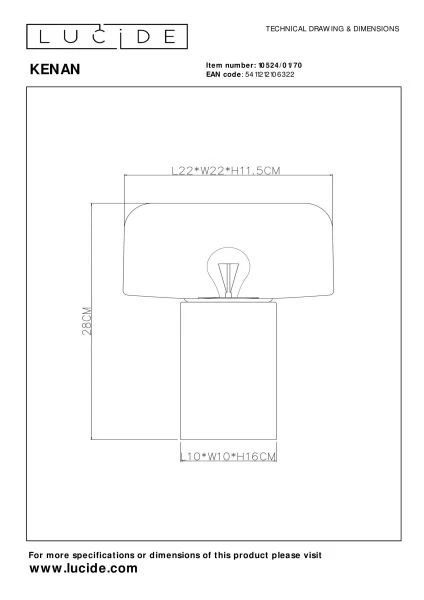 Lucide KENAN - Table lamp - Ø 22 cm - 1xE14 - Wood - technical